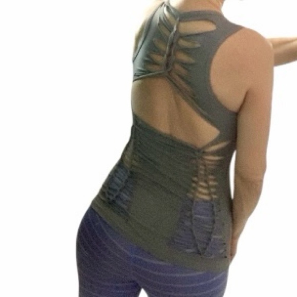 Charcoal Gray Racer Back Top with Cutout‎ Back